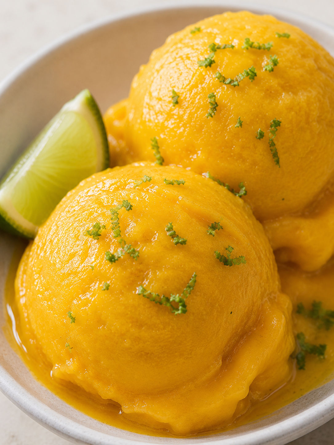 Mango Sorbet, plated and served