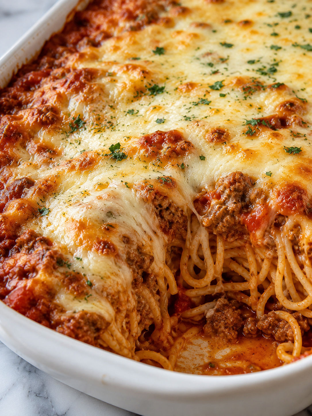 Million Dollar Spaghetti Casserole, plated and served