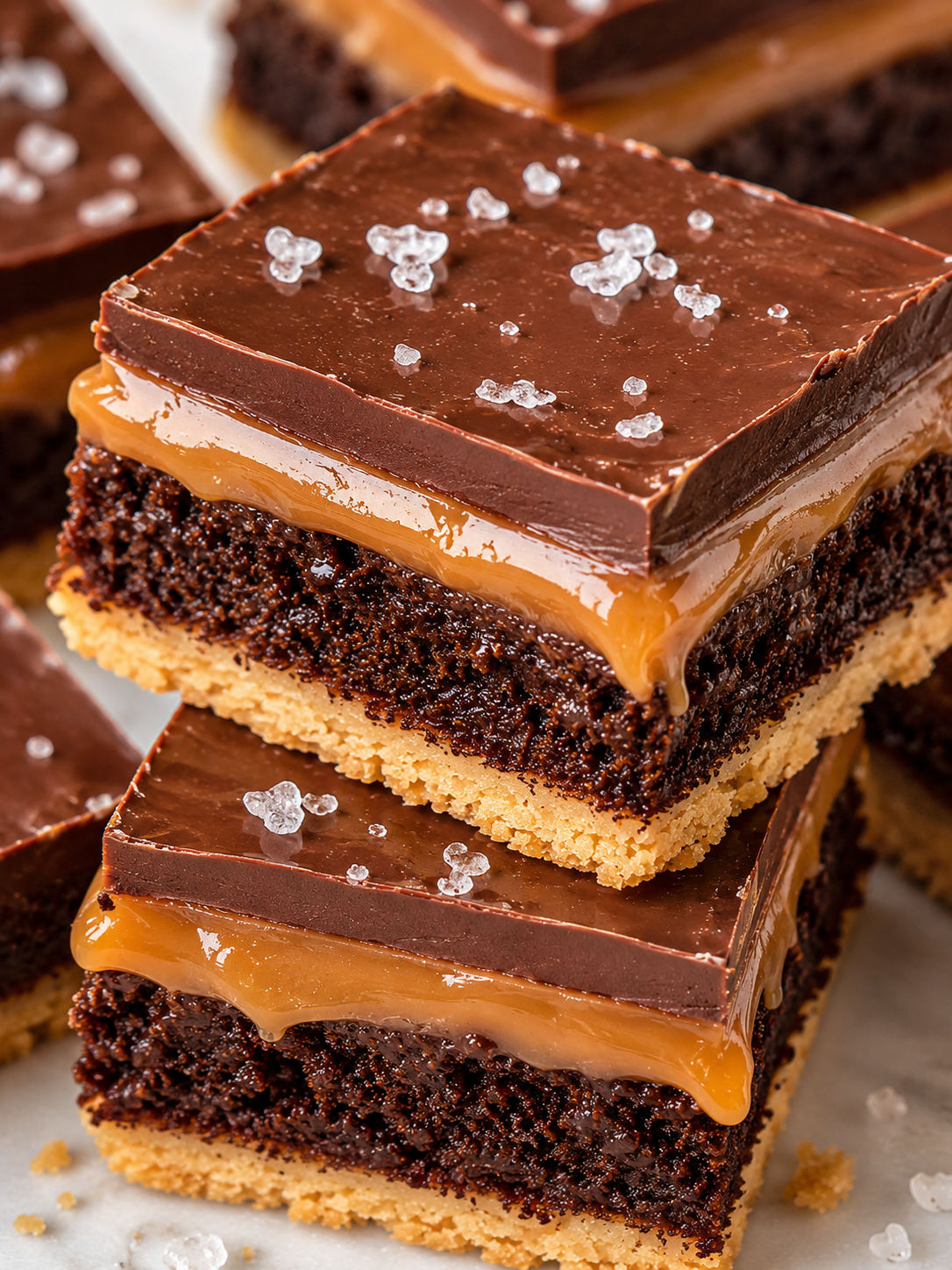 Millionaire Shortbread Brownie Bars, plated and served