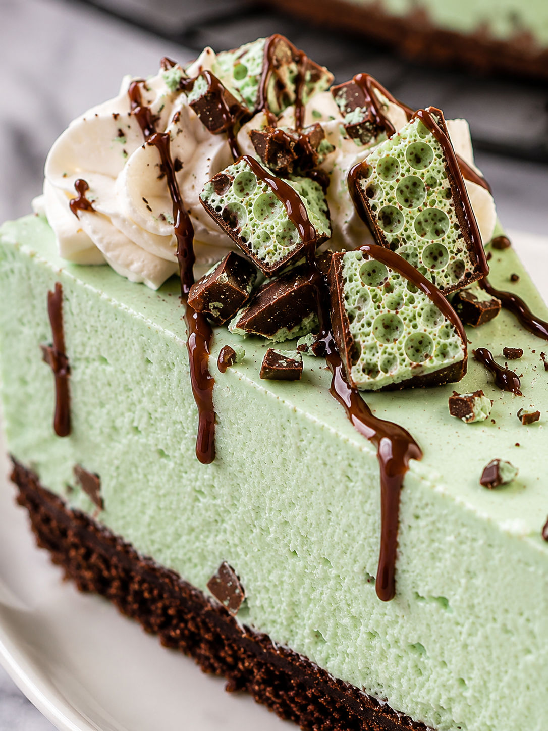 Mint Aero Cheesecake, plated and served