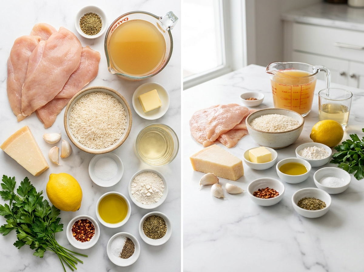 Ingredients for chicken scampi with garlic parmesan rice