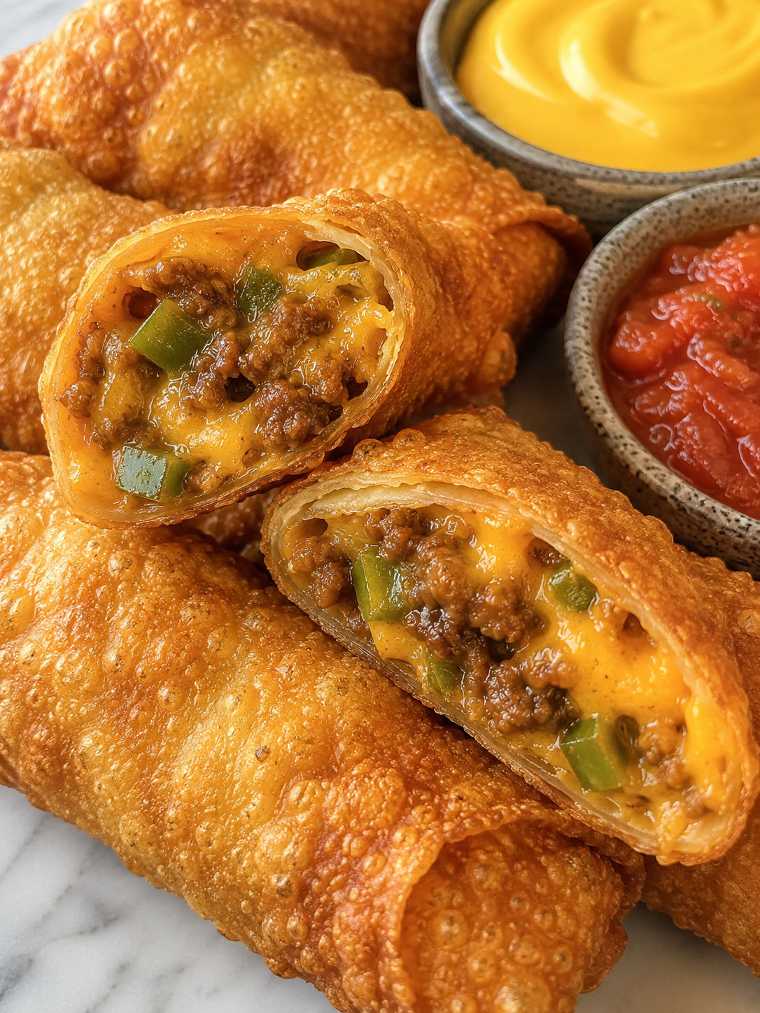 Nacho Egg Rolls, plated and served