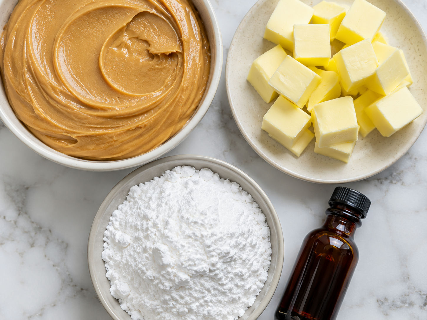 Peanut butter, butter, powdered sugar, and vanilla for fudge