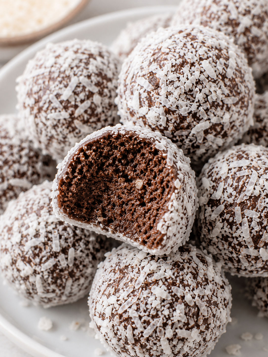 No-Bake Chocolate Coconut Graham Balls, plated and served