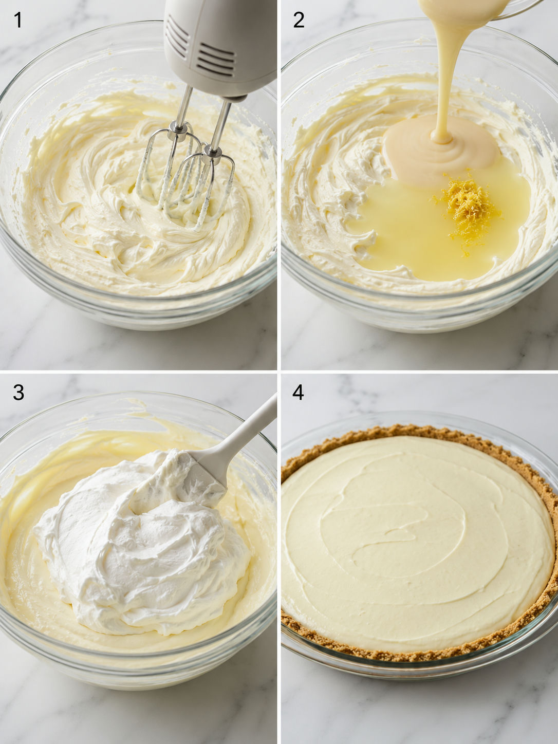 Four steps for making cream cheese lemonade pie filling and crust