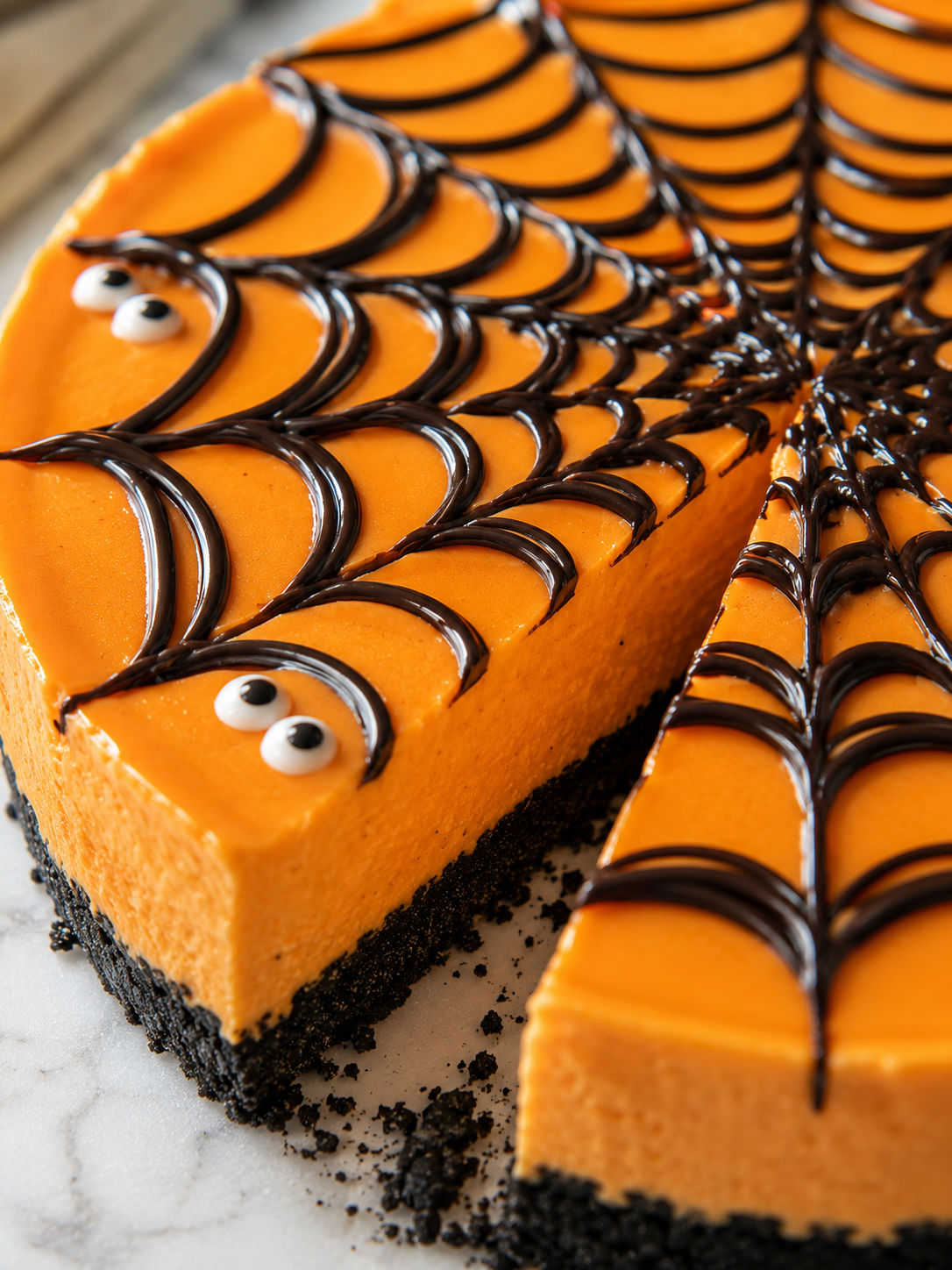 No Bake Halloween Cheesecake, plated and served