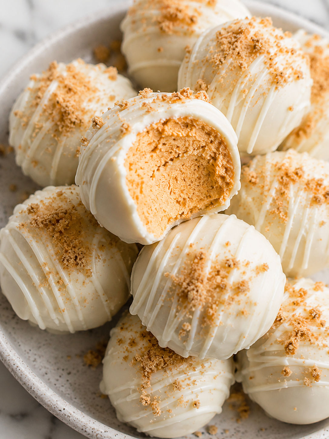 No Bake Pumpkin Cheesecake Balls, plated and served