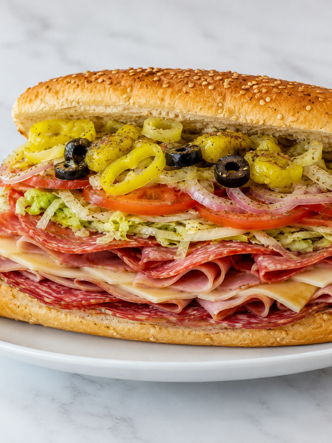 Loaded Italian hoagie packed with deli meats, provolone, lettuce, and peppers