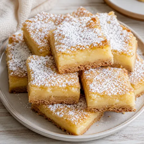 Ooey Gooey Bars with powdered sugar and creamy golden centers