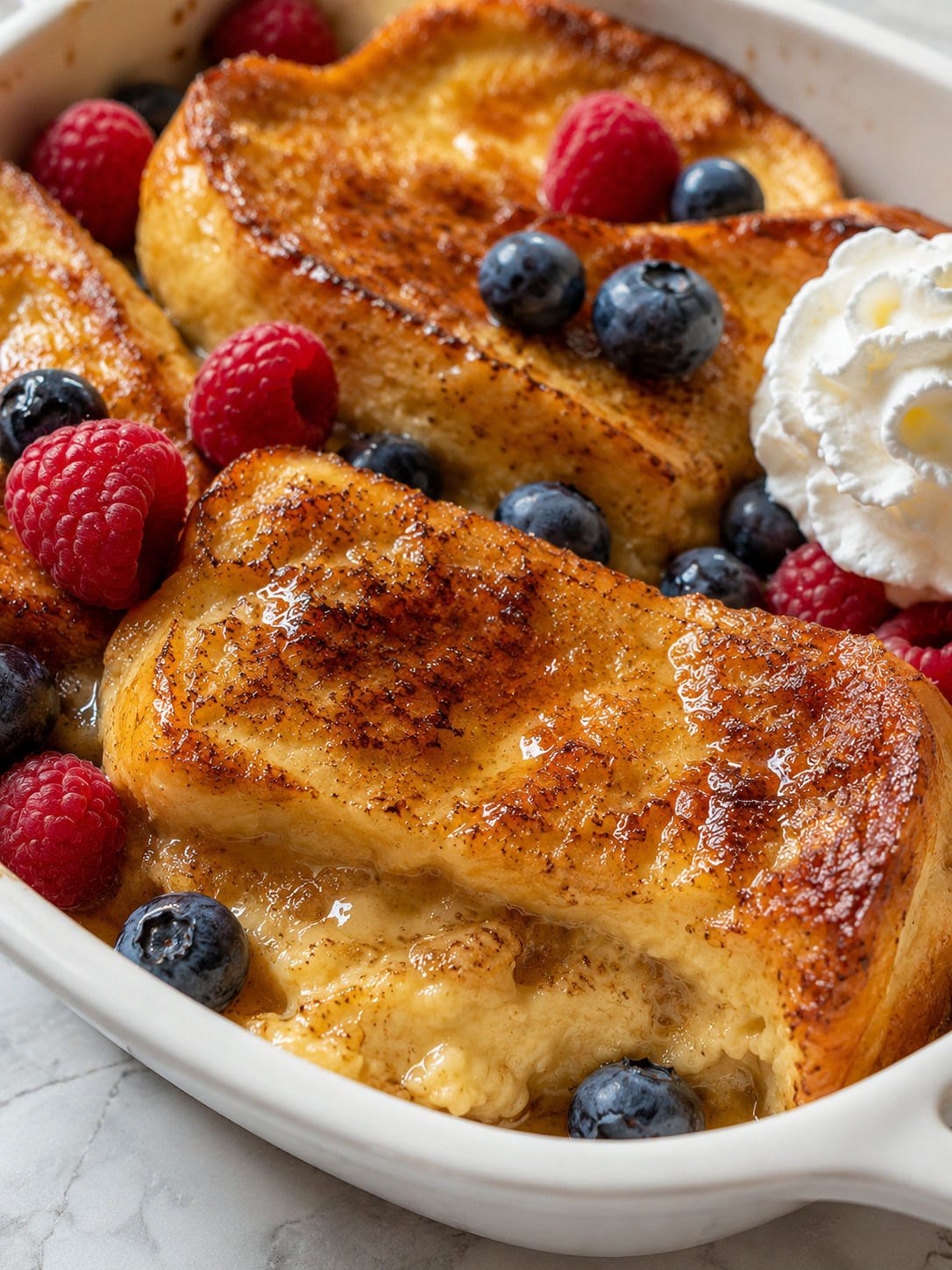 Overnight Crème Brûlée French Toast, plated and served