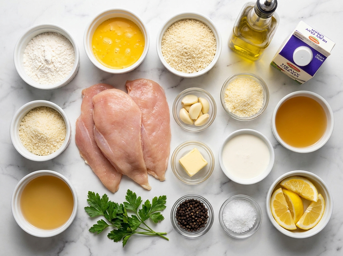 Ingredients for parmesan crusted chicken with garlic cream sauce
