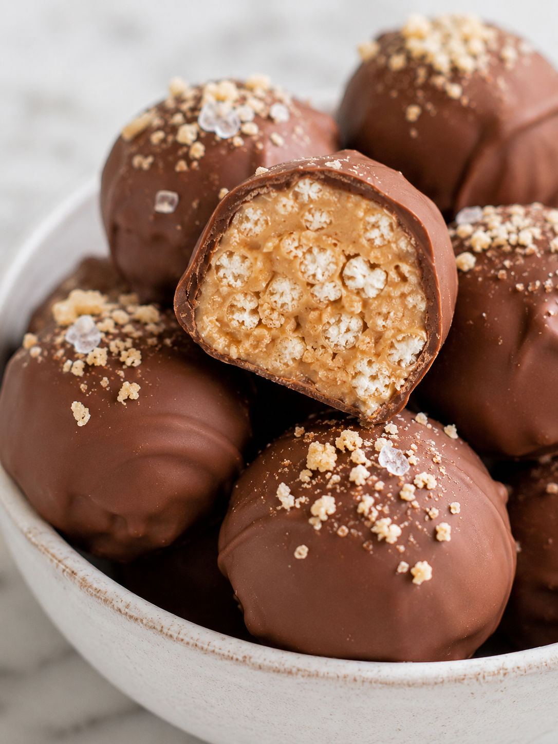 Peanut Butter Balls With Rice Krispies, plated and served