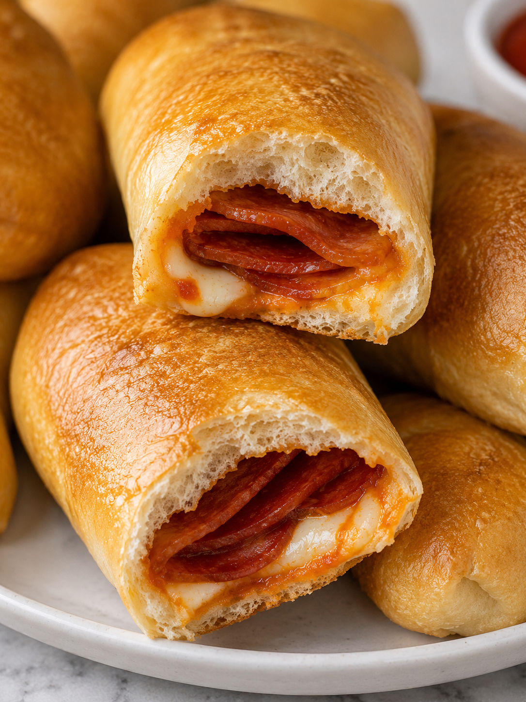 Pepperoni Rolls, plated and served