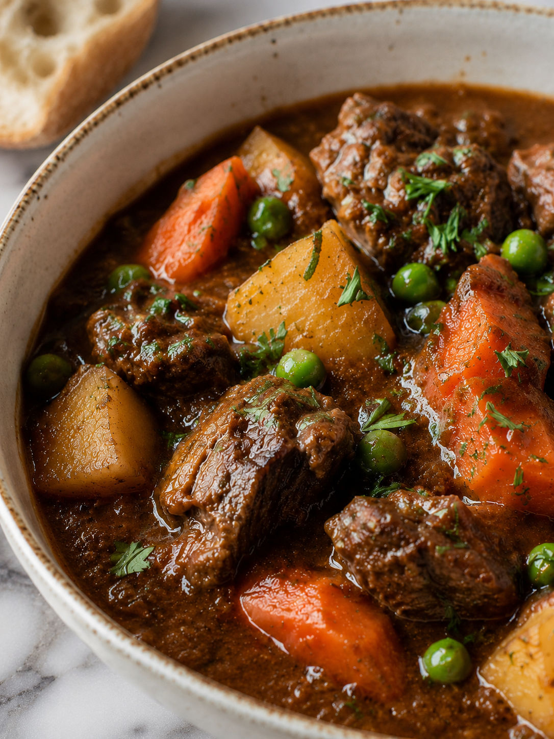 Perfect Beef Stew, plated and served