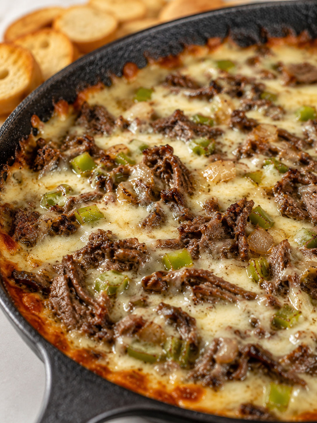 Philly Cheese Steak Dip, plated and served