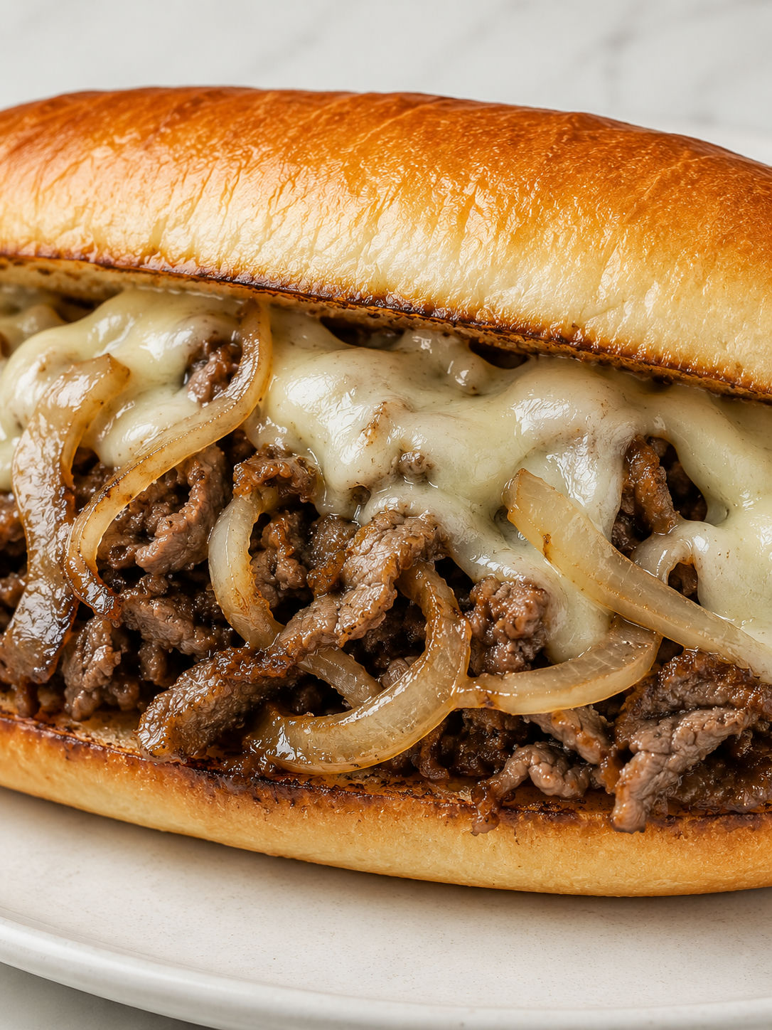 Philly Cheesesteak sandwich packed with melted provolone and onions