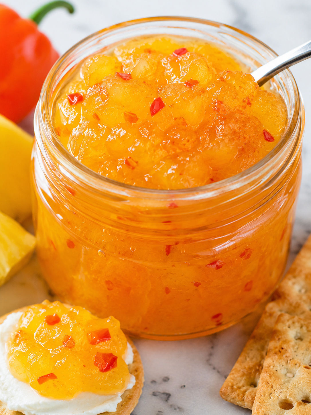 Pineapple Habanero Pepper Jelly, plated and served