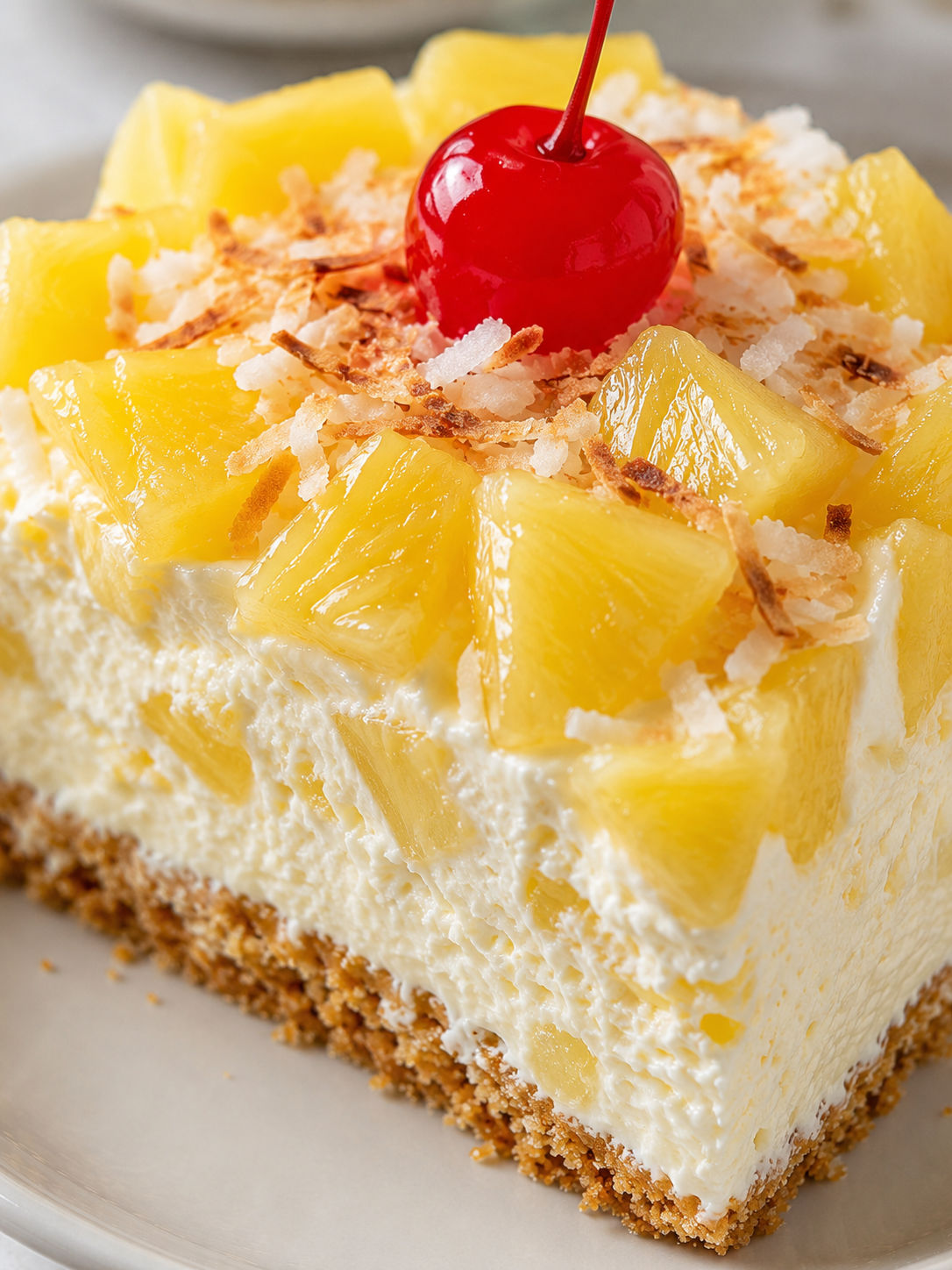 Pineapple Heaven Cheesecake, plated and served