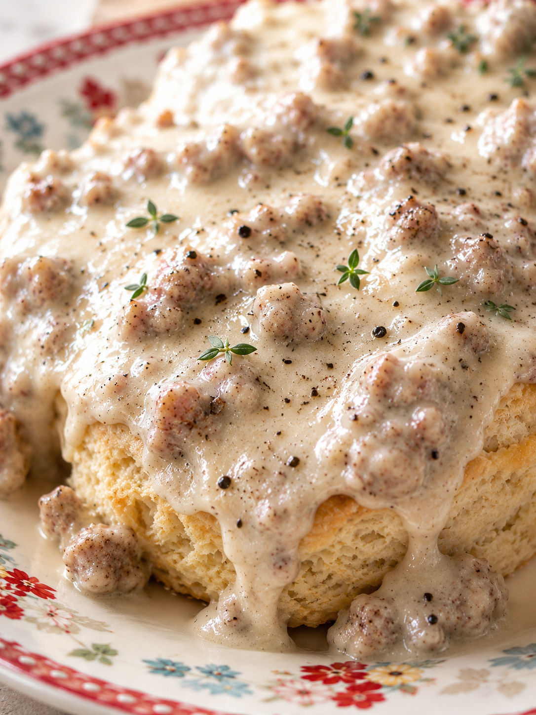 Pioneer Woman Sausage Gravy, plated and served