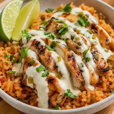 Pollo Loco chicken and rice with queso, cilantro, and lime