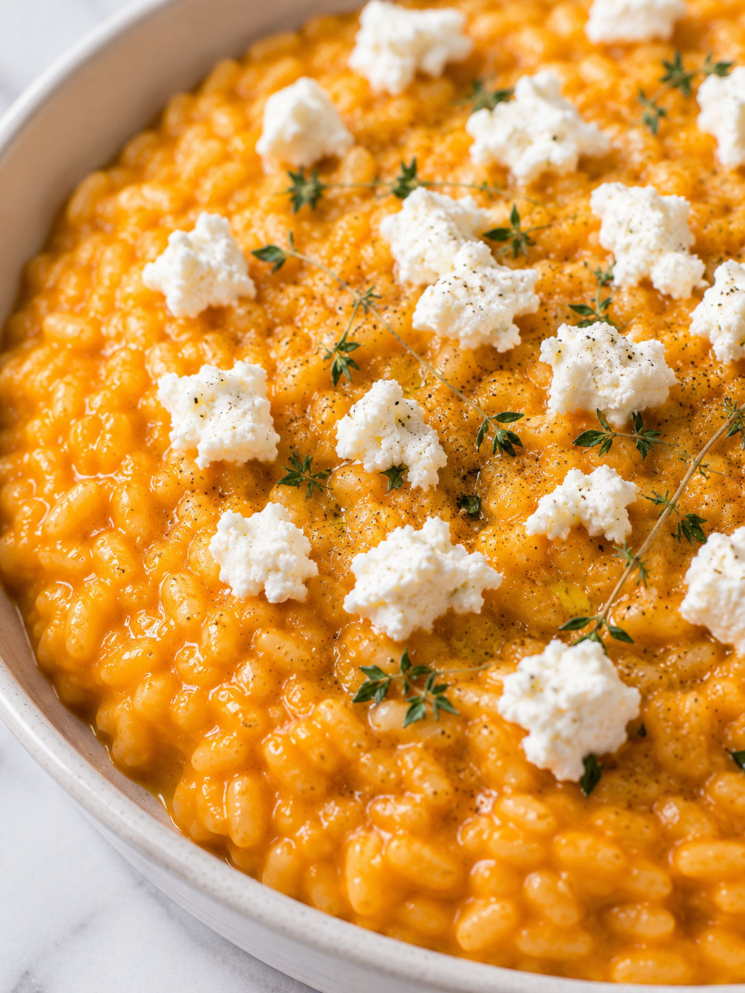 Pumpkin Risotto with Goat Cheese, plated and served