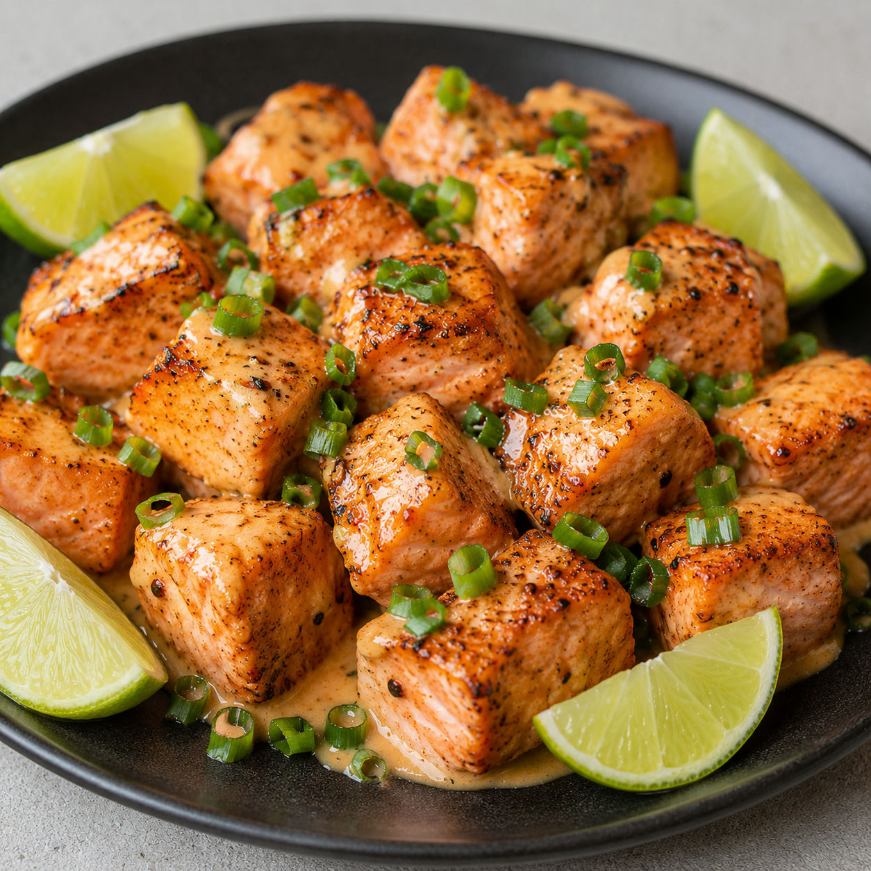 Quick Air Fryer Bang Bang Salmon, plated and served