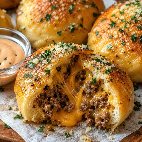 Cheeseburger garlic bombs with melted cheddar and parsley