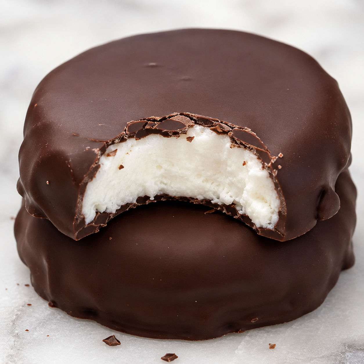 Homemade peppermint patties with dark chocolate coating and white mint centers