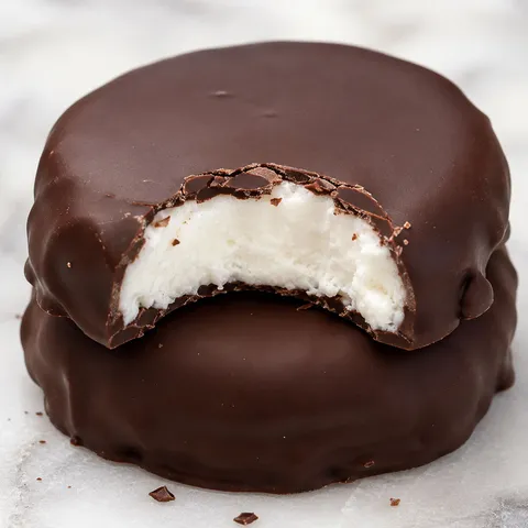 Homemade peppermint patties with dark chocolate coating and white mint centers