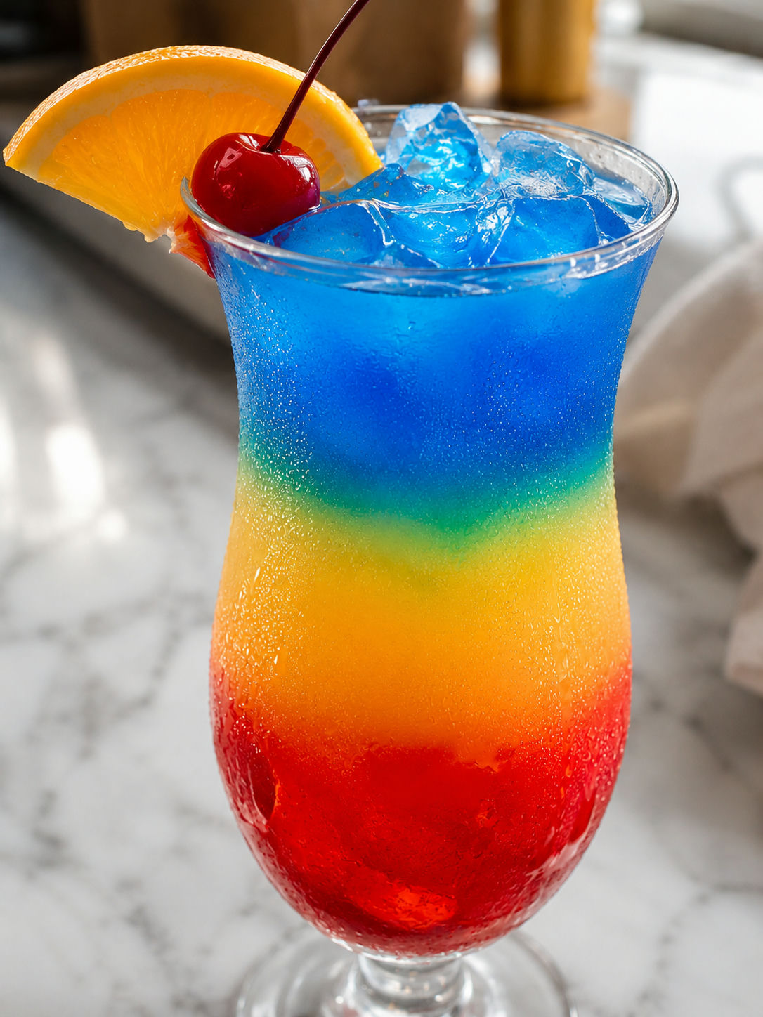 Rainbow Paradise Cocktail, plated and served
