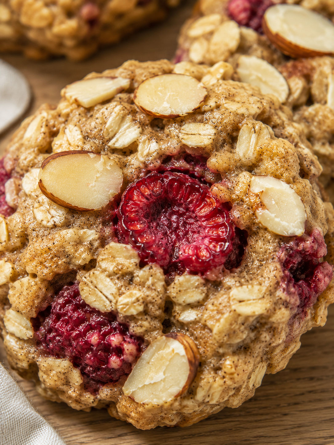 Raspberry Almond Oat Breakfast Cookies, plated and served