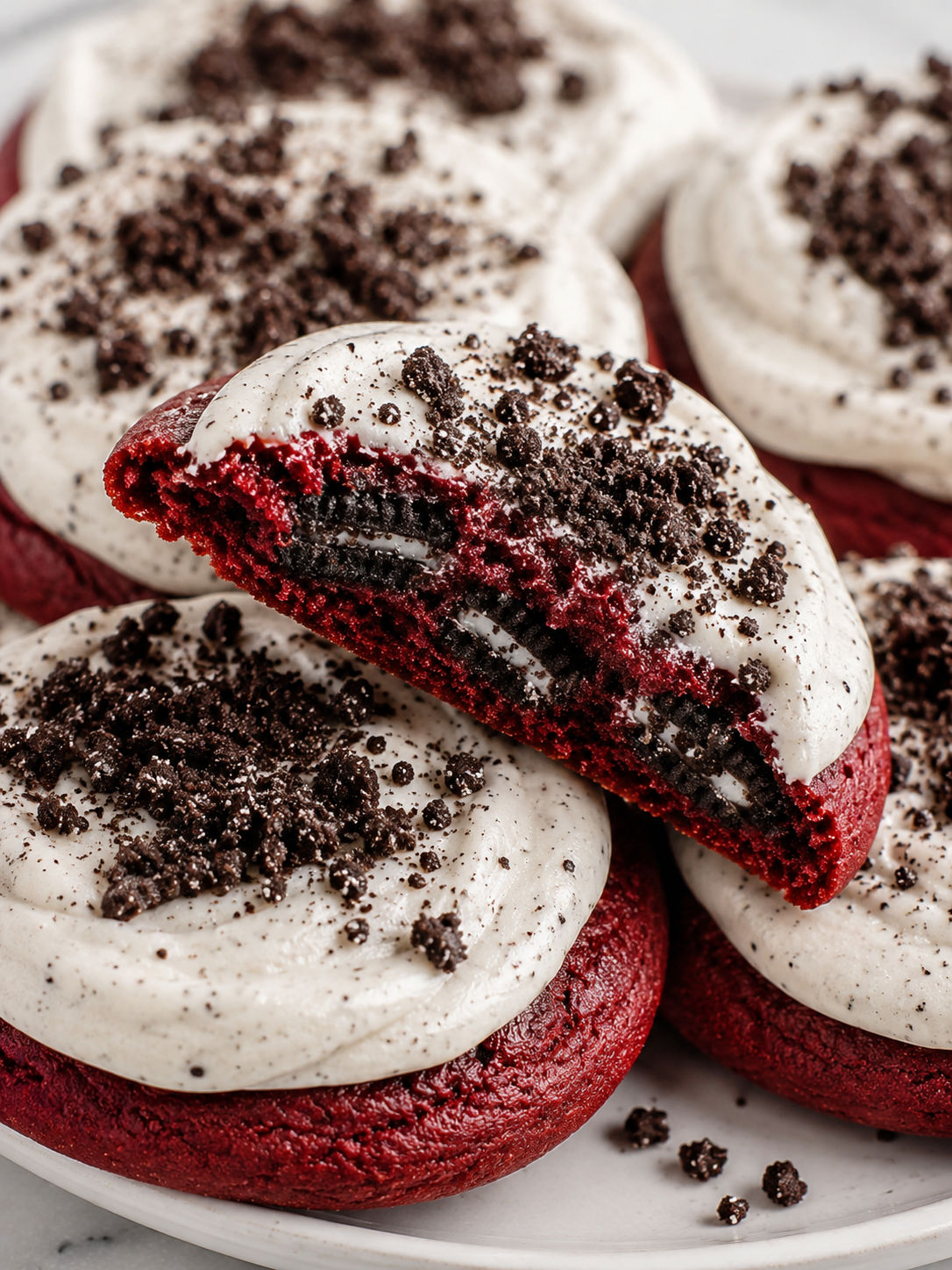 Red Velvet Cookies and Cream Cookies, plated and served