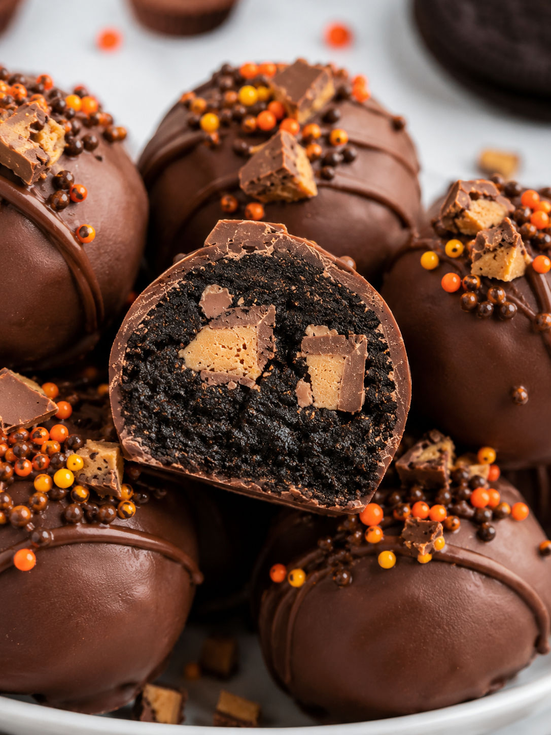 Reese's Peanut Butter Oreo Truffles, plated and served