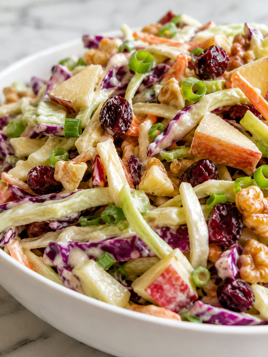 Refreshing Apple Cranberry Coleslaw, plated and served
