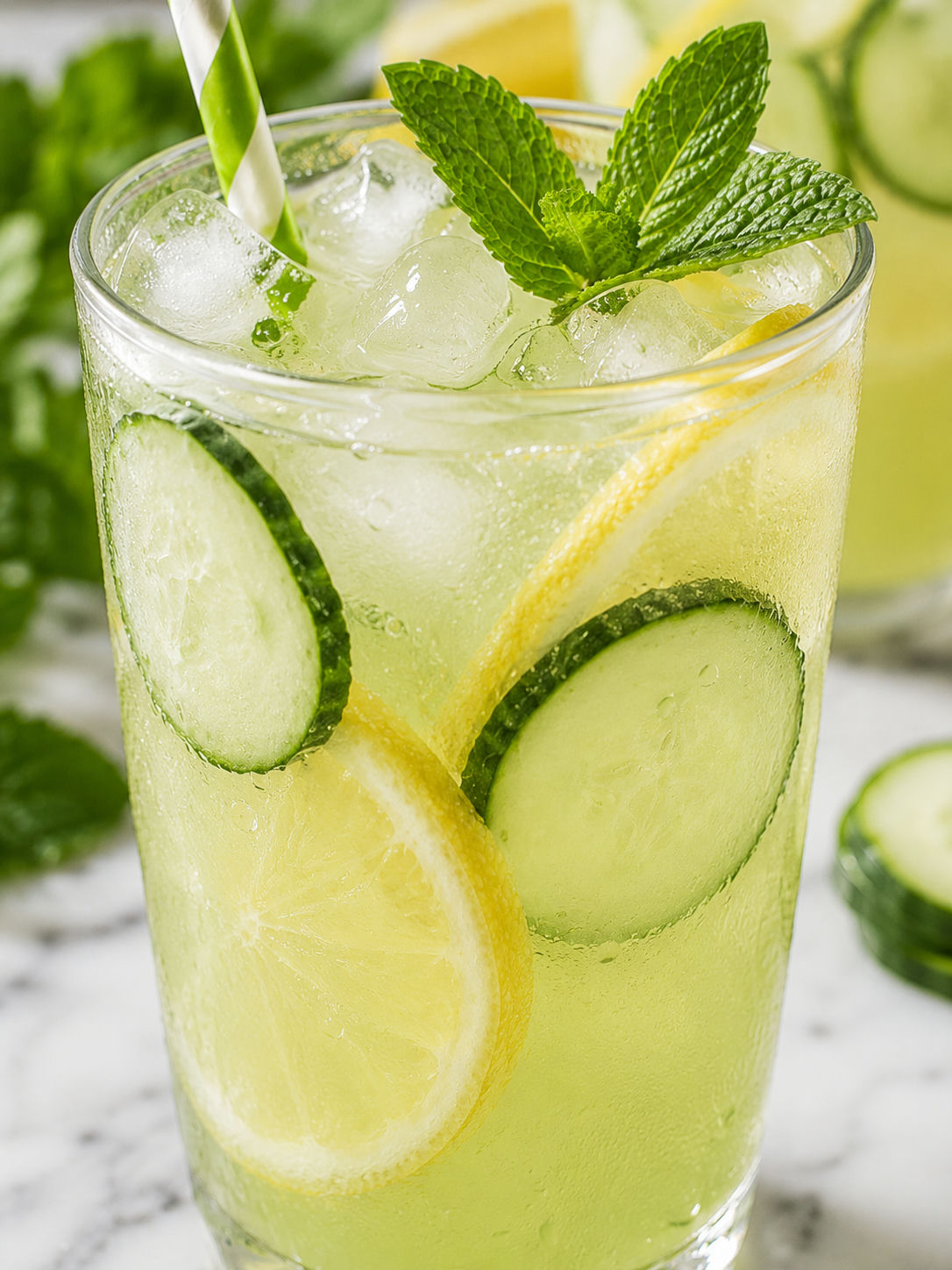Refreshing Cucumber Lemonade, plated and served