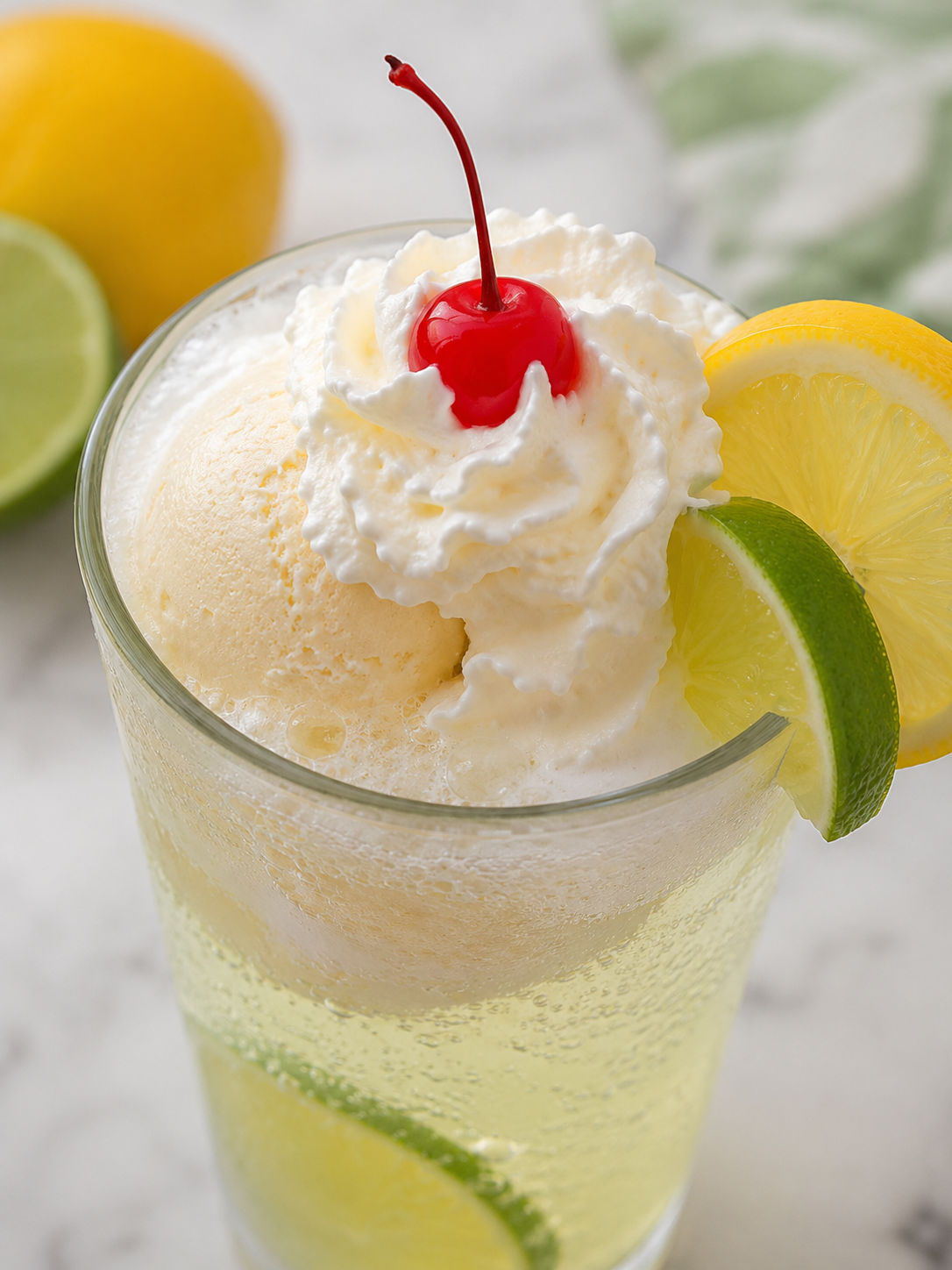 Refreshing Lemon Lime Ice Cream Float: A Zesty Summer Treat, plated and served