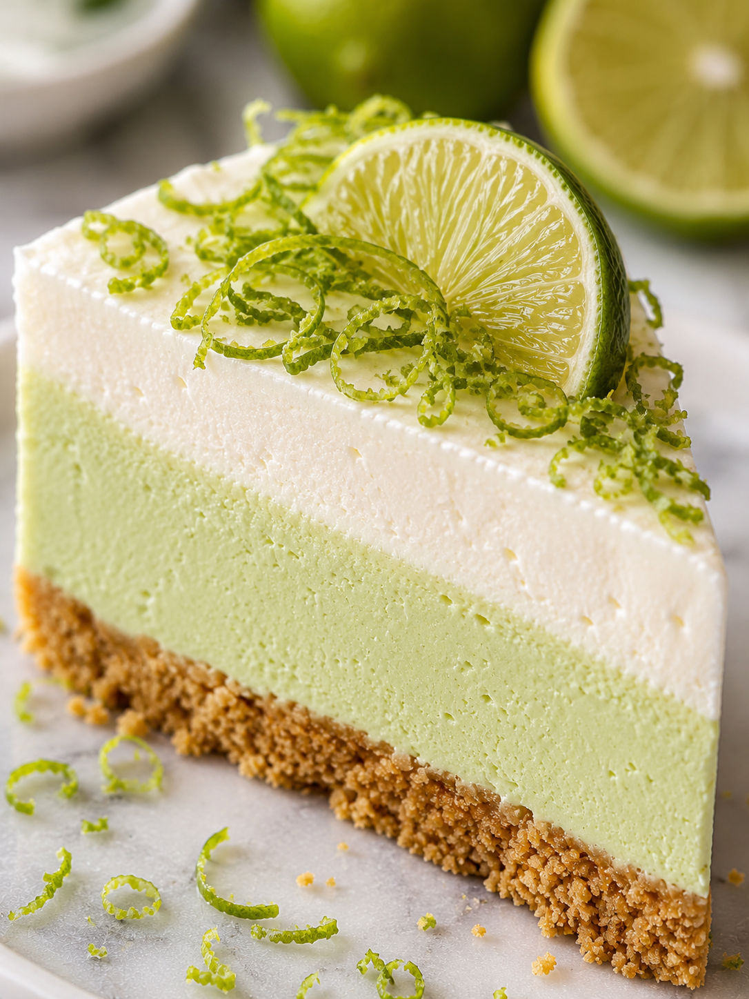 Refreshing Lime Mousse Cheesecake, plated and served
