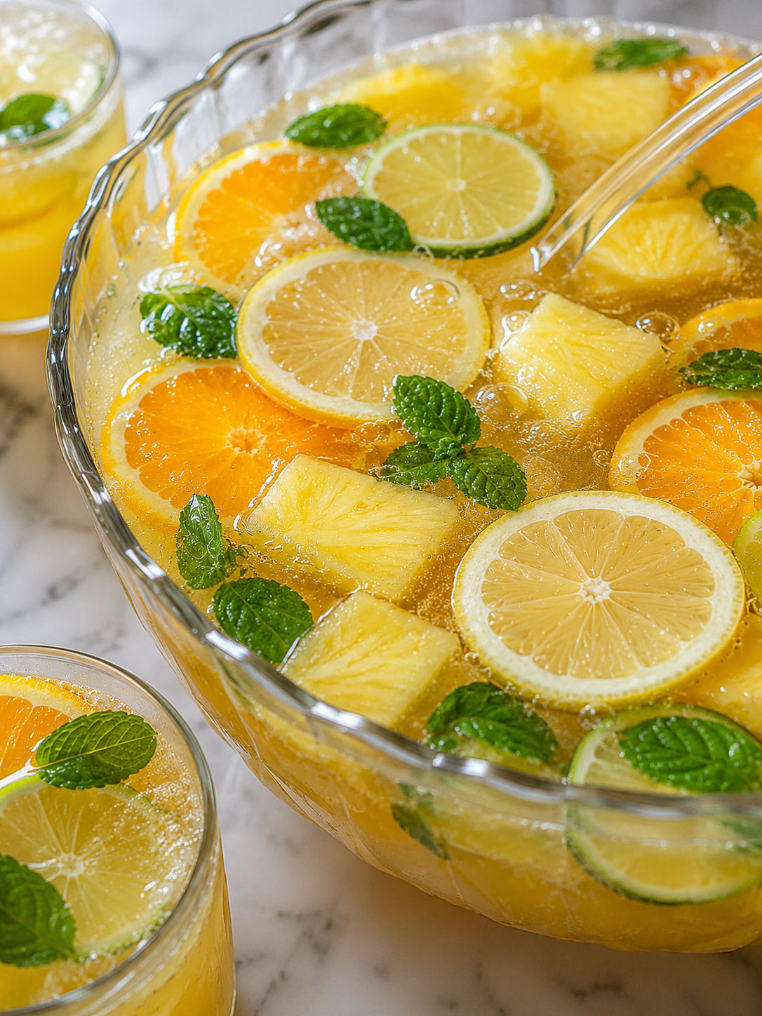 Refreshing Pineapple Lemonade Punch, plated and served