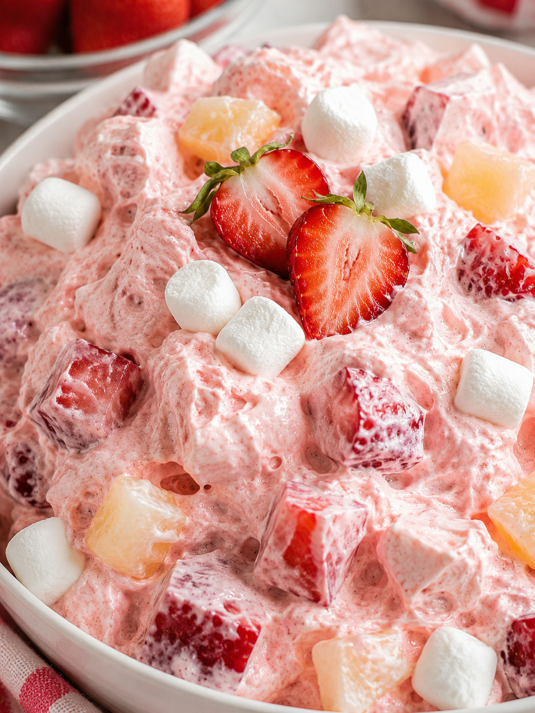 Refreshing Strawberry Fluff Salad, plated and served