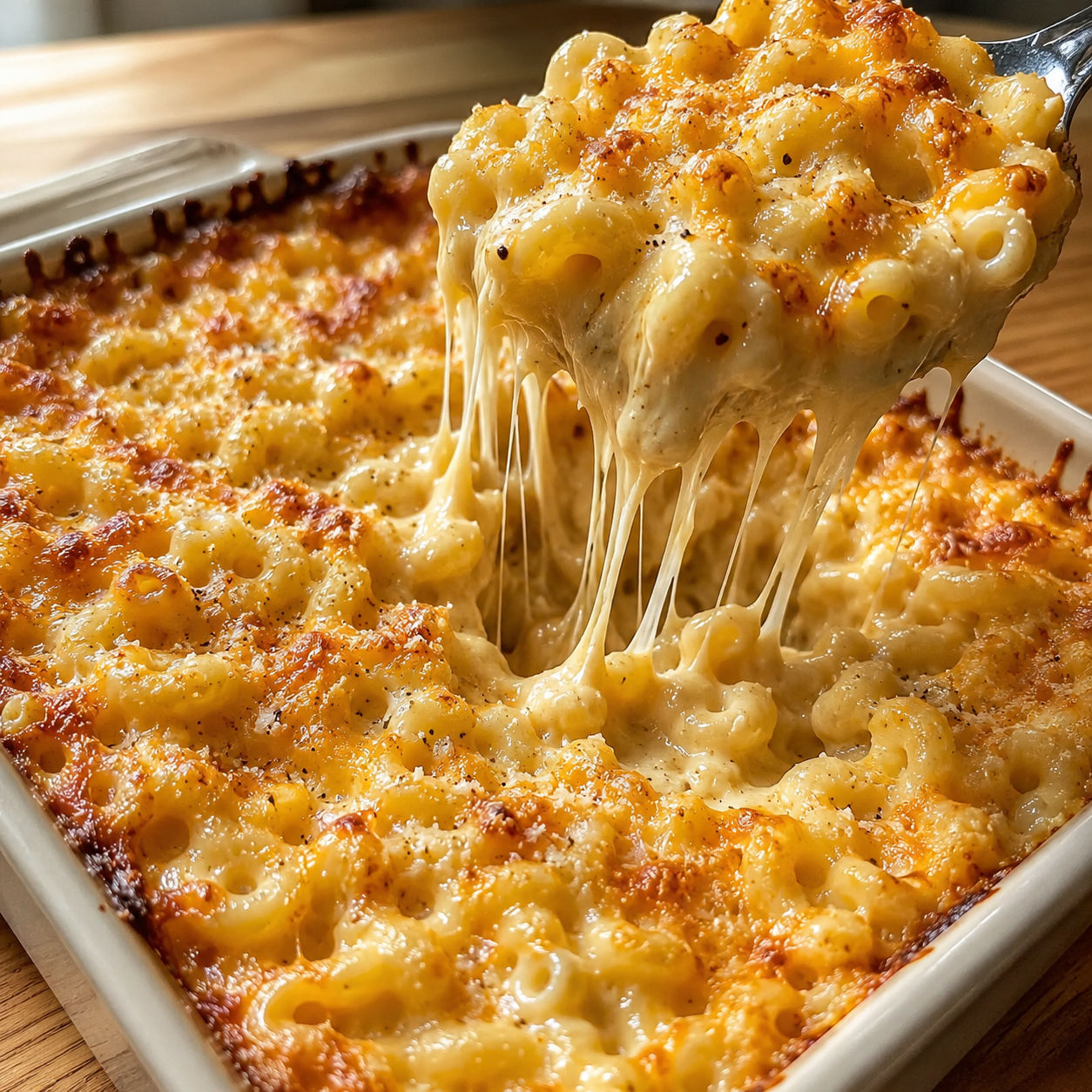 Baked five cheese mac with cheddar gouda and a golden bubbly top