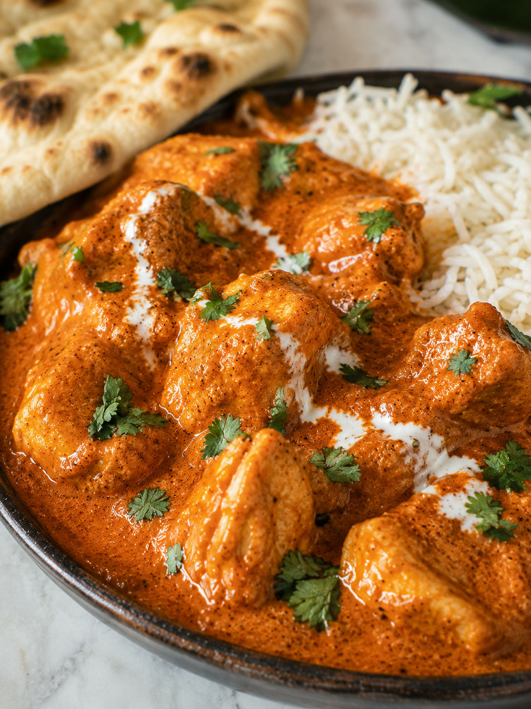 Rich and Creamy Butter Chicken, plated and served