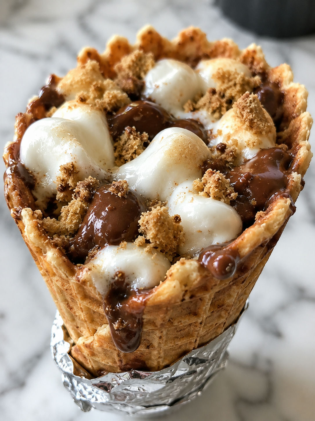 S’Mores Campfire Cones, plated and served