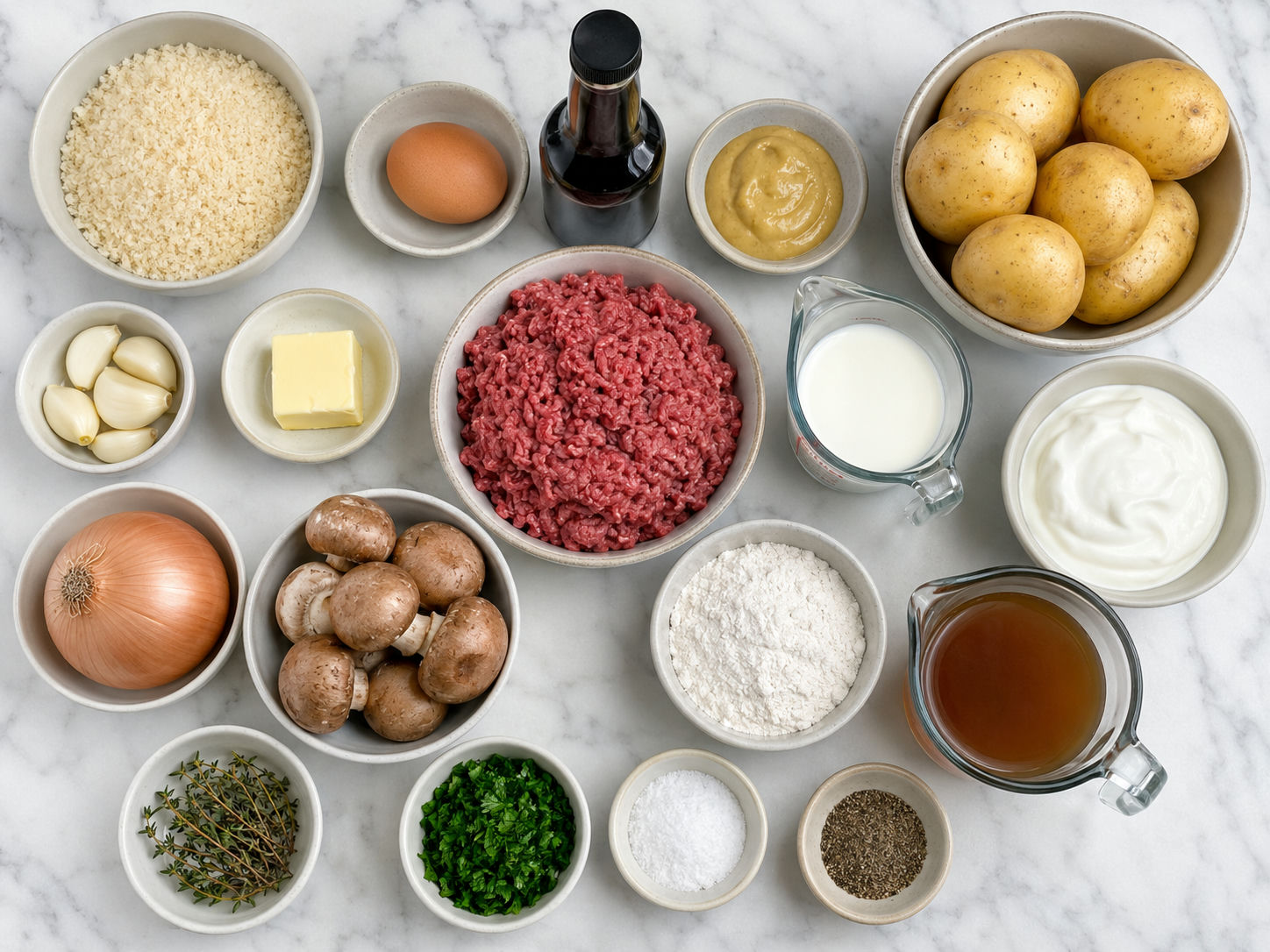 Ingredients for Salisbury steak with garlic mashed potatoes and mushroom gravy