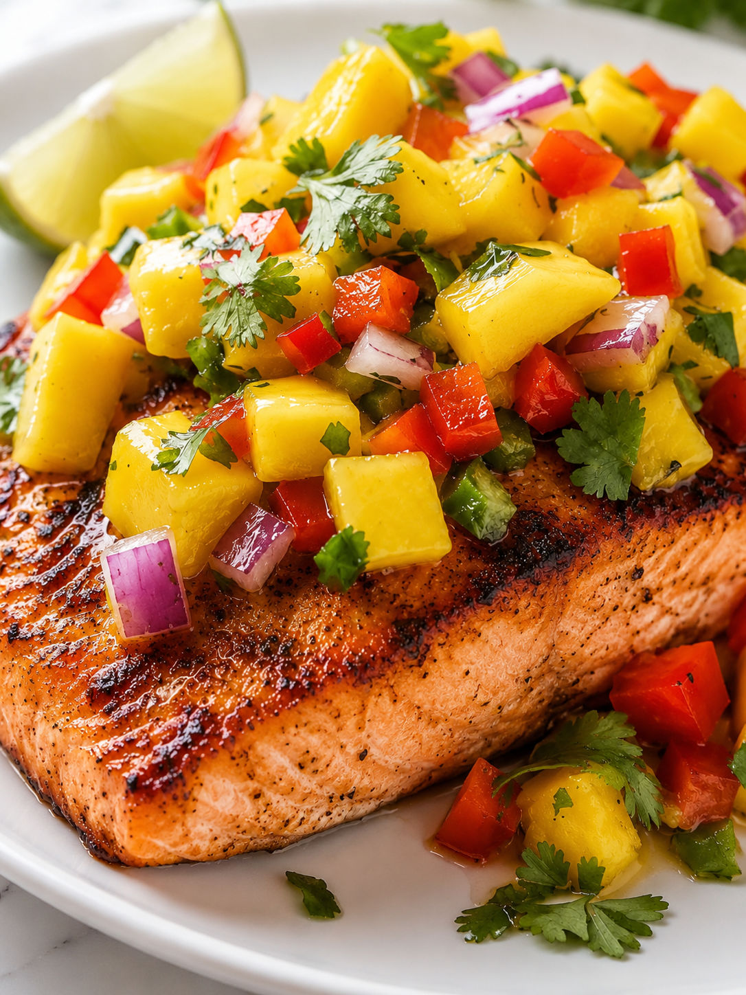 Salmon With Mango Salsa, plated and served