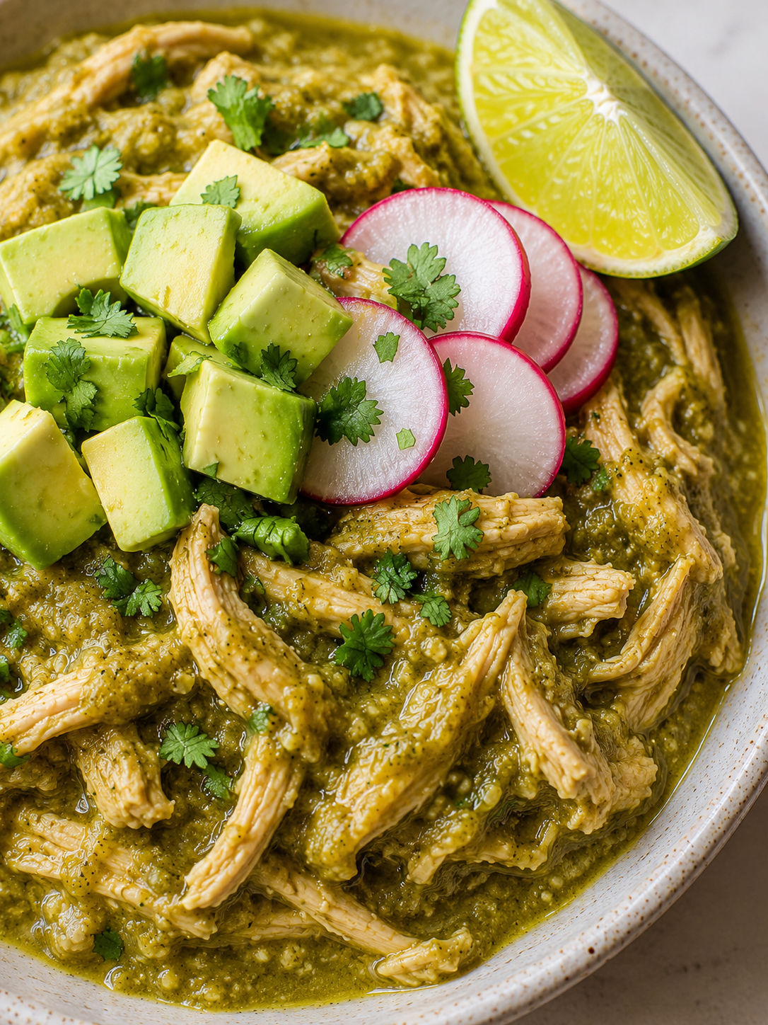 Salsa Verde Chicken, plated and served