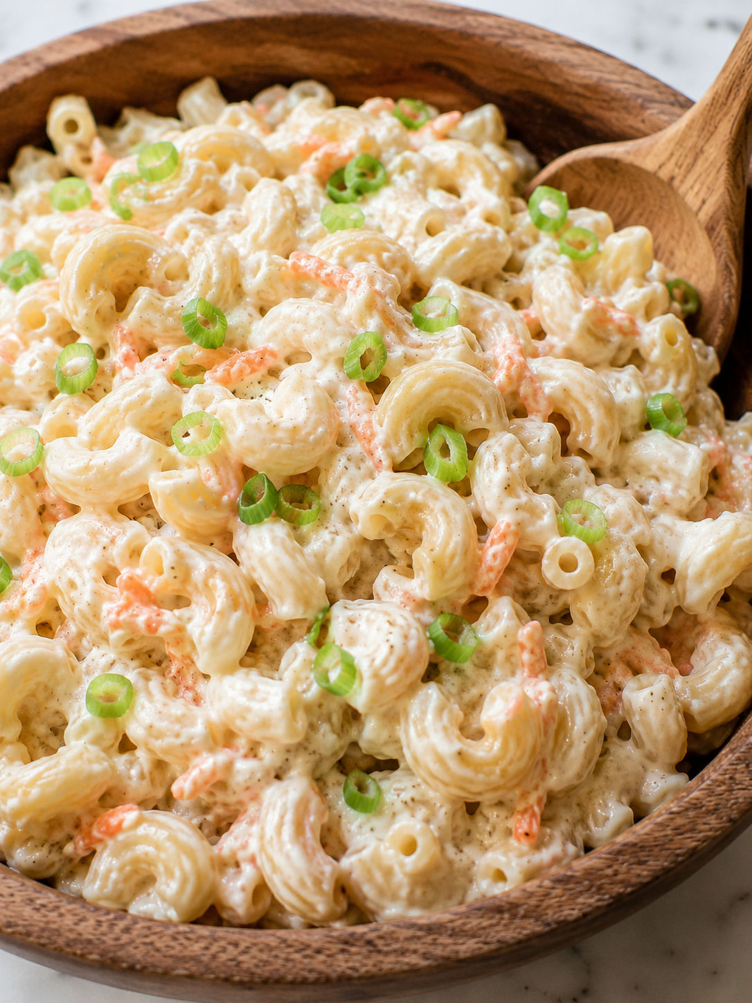 Savor The Aloha Spirit With Hawaiian Macaroni Salad, plated and served