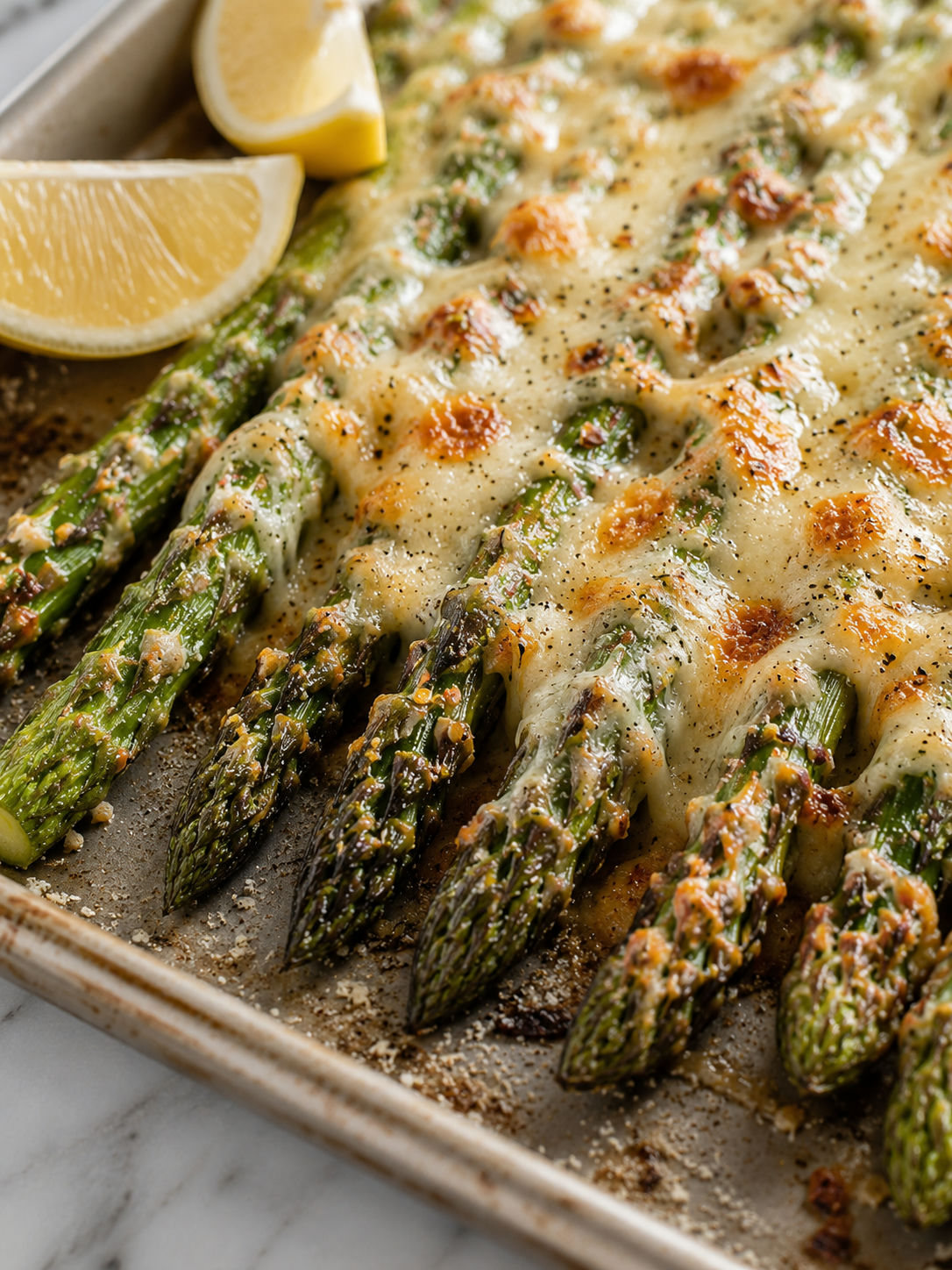 Savor The Burst Of Flavor With Cheesy Baked Asparagus, plated and served