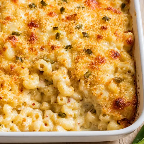 Pepper jack macaroni and cheese with golden panko and jalapeños