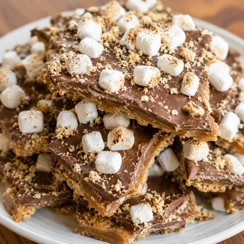 S’mores crack toffee pieces with chocolate and toasted marshmallows