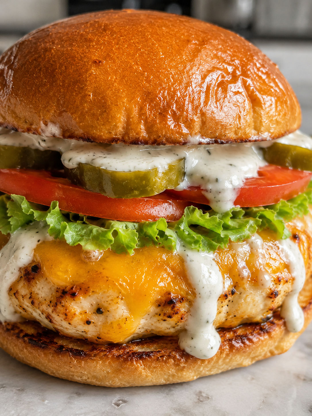 Savor The Unforgettable Ranch Cheddar Chicken Burgers Today, plated and served